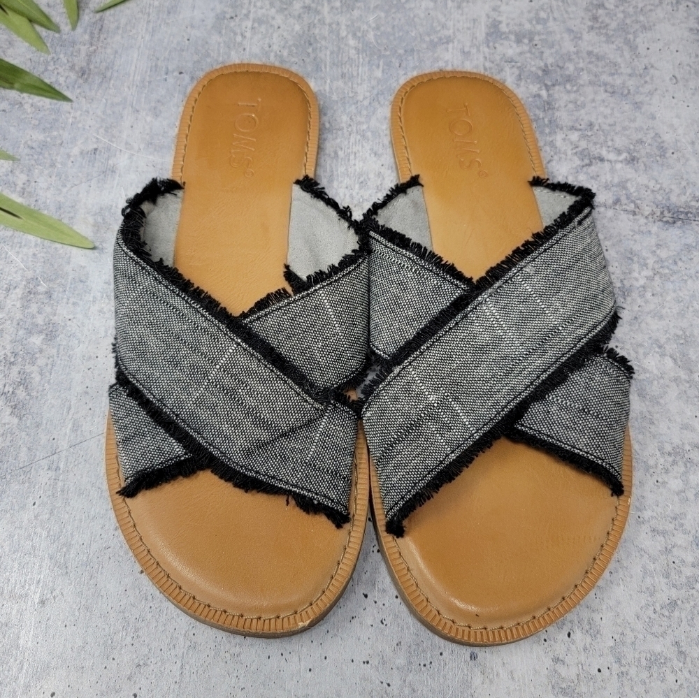Toms Heathered Black Viv Criss Cross Slide Sandals Size 6